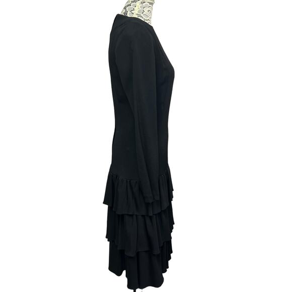 CHRISTIAN DIOR CD de Robes Du Jour Tiered Long Sleeve Dress Size 4 Cocktail - Picture 2 of 16